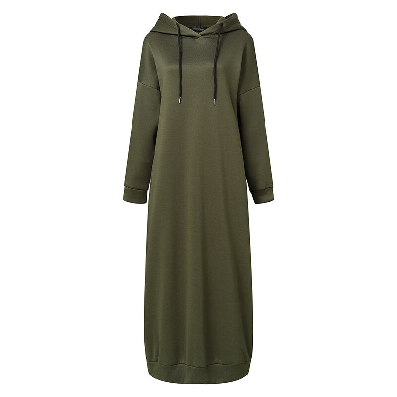 Stylish Hooded Hoodies Dress Casual Long Sleeve Maxi - Panjeribakery