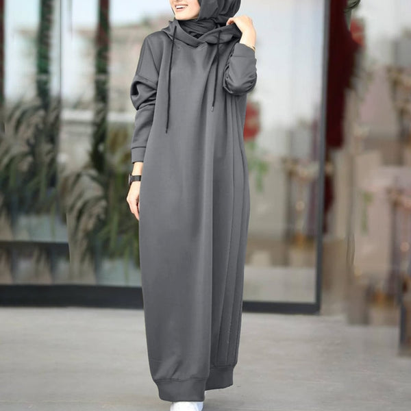 Stylish Hooded Hoodies Dress Casual Long Sleeve Maxi - Panjeribakery