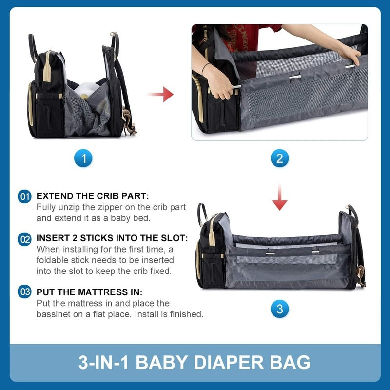 Foldable Baby Crib with Changing Pad Diaper Bag Backpack - Panjeribakery