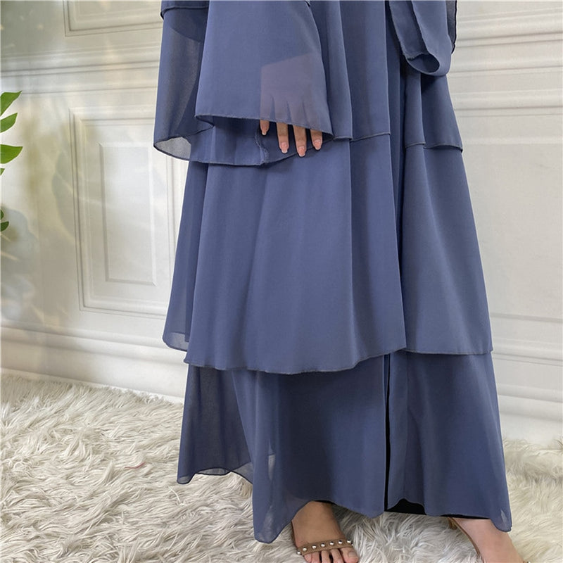 Chiffon Open Abaya Layered Robe - Panjeribakery