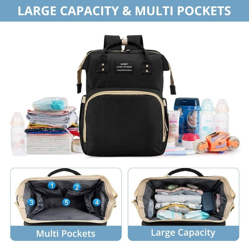 Foldable Baby Crib with Changing Pad Diaper Bag Backpack - Panjeribakery