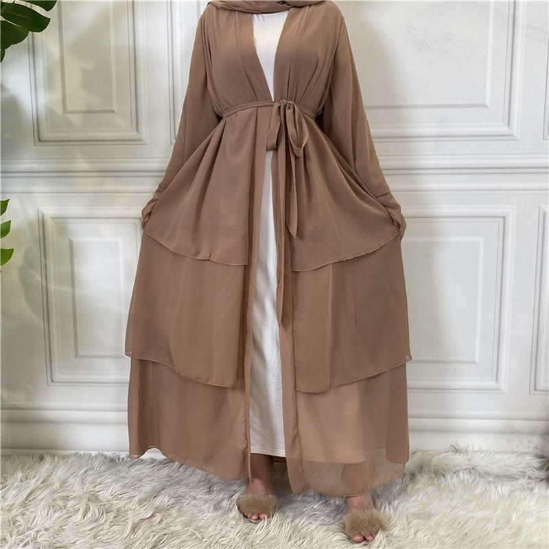 Chiffon Open Abaya Layered Robe - Panjeribakery