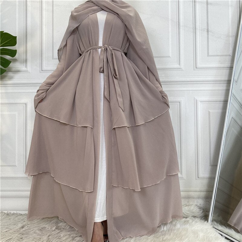 Chiffon Open Abaya Layered Robe - Panjeribakery