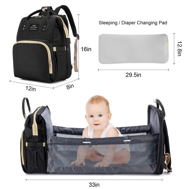 Foldable Baby Crib with Changing Pad Diaper Bag Backpack - Panjeribakery