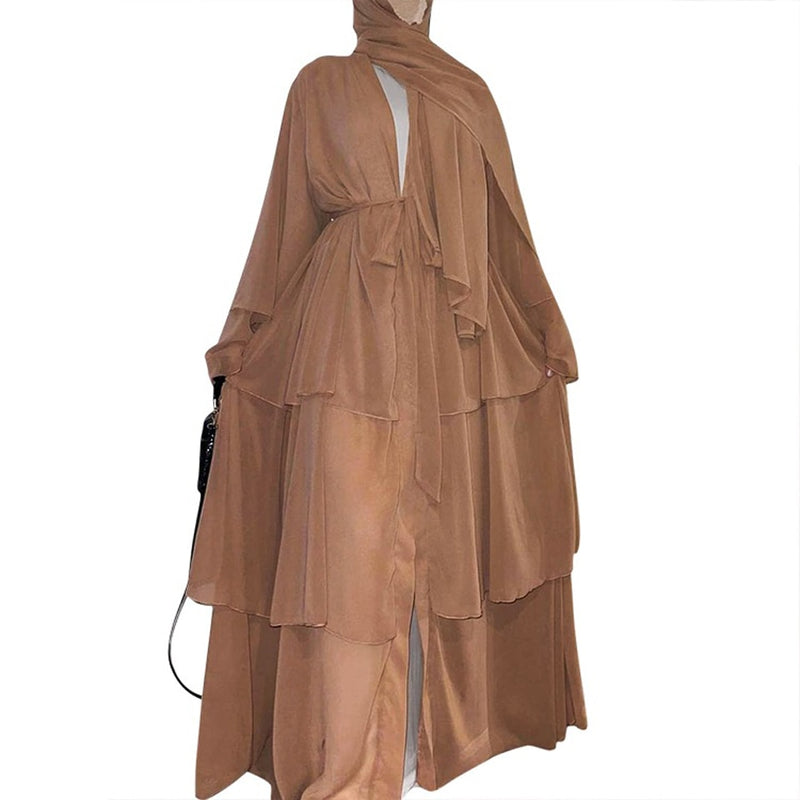 Chiffon Open Abaya Layered Robe - Panjeribakery