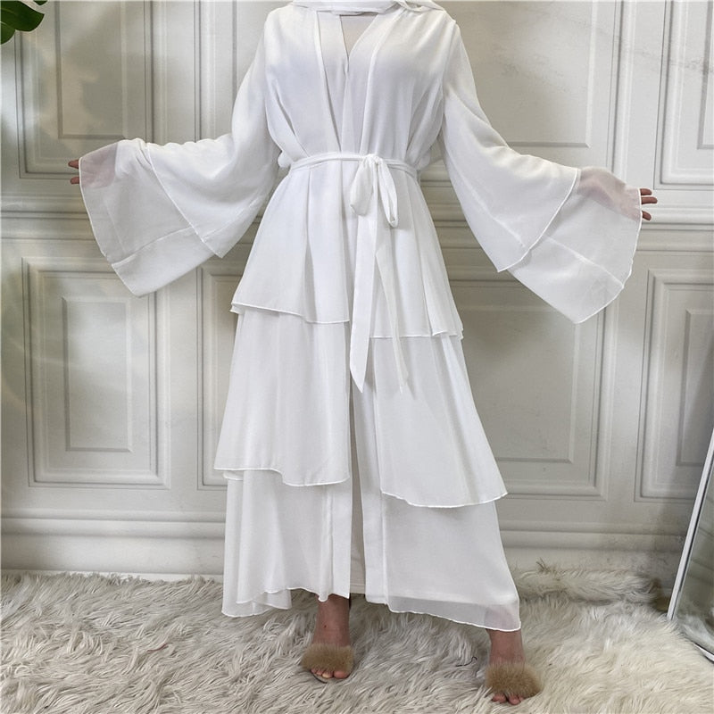 Chiffon Open Abaya Layered Robe - Panjeribakery