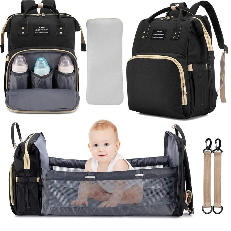 Foldable Baby Crib with Changing Pad Diaper Bag Backpack - Panjeribakery