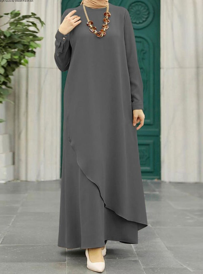 Long Sleeve Maxi Sundress Asymmetrical Robe - Panjeribakery