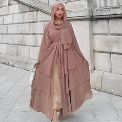 Chiffon Open Abaya Layered Robe - Panjeribakery